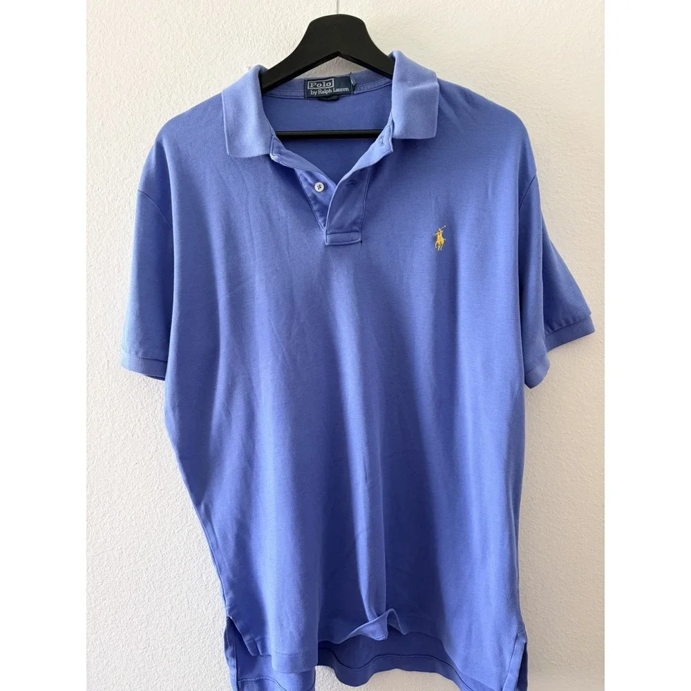 Polo Ralph Lauren Men's Periwinkle Blue Short Sleeve Polo Shirt Size M Yellow